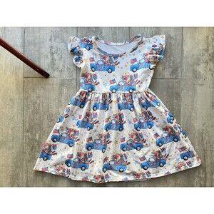Girls 4th of July Patriotic Twirl Dress Summer Party Flag 4T